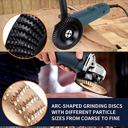 Pomsare 5PCS Angle Grinder Wood Carving Disc Set, Polishing Wheel Pad Sanding Disc for Wood, Stump Grinder Tool Grinding Shaping Disk, Cutting Wheel for 4 1/2 Angle Grinder Attachments Rotary Tool