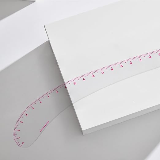 KEARING 24inch French Curve Ruler for Pattern Making, Vary Form Curve Ruler for Sewing, Sandwich Line Scale, Clear Hip Measuring Curve Transparent Fashion Designer's Ruler