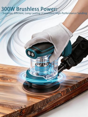 5" Cordless Random Orbital Sander Compatible with Ma-kita 18V Battery(Tool Only),Brushless Orbit Sander|300W Brushless Motor,19000 RPM, 6-Speed Sanders for Woodworking, Dust Collector&20 Discs