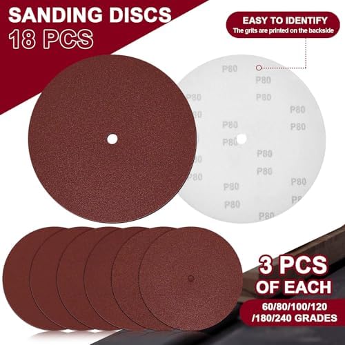 10 Inch Sanding Disc for Table Saw 5/8 Arbor Calibration Sanding Disc Balance Dado Blade with 18 Pcs Sandpaper 60 80 100 120 180 240 Grit