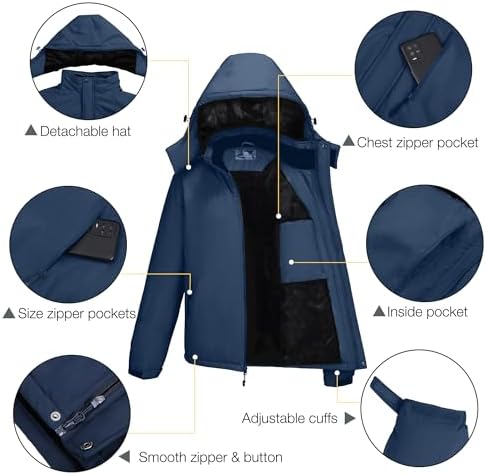 CAMELSPORTS Mens Winter Jacket Waterproof Warm Snow Ski Jackets Faux Fur Fleece Rain Coats with Removable Hood