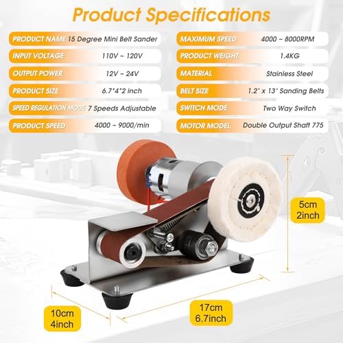 Mini Belt Sander for Knife Making, 15° Electric Power Bench Belt Sanders