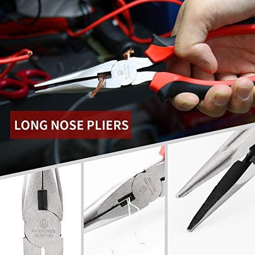 MAXPOWER 6 Pieces Wrench and Pliers Set, Come with Kitbag, Included 8" Long Nose and Lineman's Plier, 8" Adjustable Wrench, 6" Diagonal Cutter, 7" Locking Pliers, 10" Groove Joint Plier