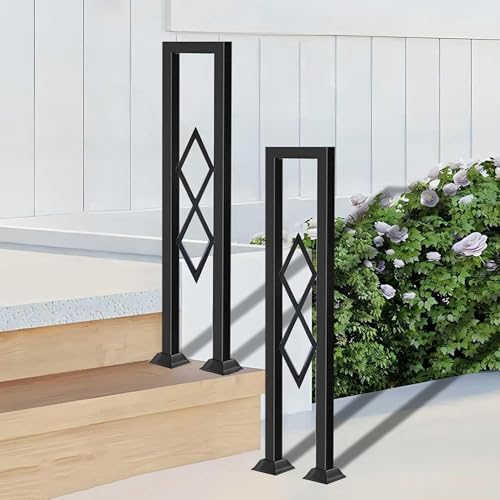 U-Shaped Stair Handrail, Black Wrought Iron Hand Rails Decorative Railing for Indoor Stairs, Porch Deck Loft Corridor Safety Non-Slip Support Poles, with Diamond Pattern (Black/2.8FT/85CM)