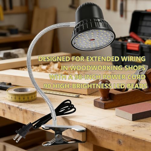 Clamp Light, 3000 Lumen Work Light with Strong Metal Clamp Base for Office, Crafting, Woodworking Shop, Garage Workbench, Lathe and Sewing, Bright Task Lighting, 98-inch Extended Cord, Silver