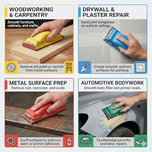 Sanding Block For Wood Or Autobody | Preppin' Weapon Hand Sander Is A Great Tool For Those With Big Hands Or Sore Joints | Sandpaper Won't Rip | Finish Wet Or Dry Sanding Faster | Red