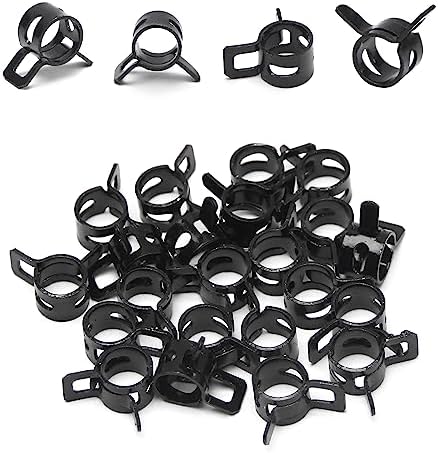 20pcs 0.39" ID Constant Tension Band Hose Clamps, 10mm Spring Band Type Action Hose Clamp Manganese Steel Fuel Line Clamp Low Pressure Air Clip Clamp for Fuel Hose Line Water Pipe Air Tube black