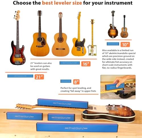 FretGuru Sanding Beam Fret Leveler (16" ~400mm) Professional guitar luthier leveling file includes 240, 320, 400, 600 Grit Advanced Film -Backed Ceramic Sandpaper naphtha based adhesive remover wipes