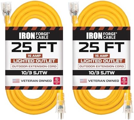 Iron Forge Cable 10 Gauge Extension Cord Heavy Duty, 25 Ft - Yellow SJTW