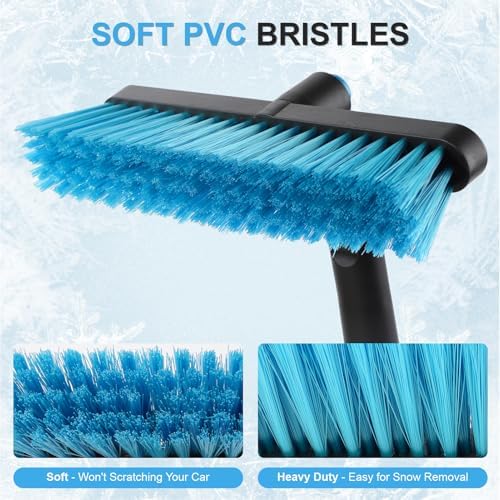2 in 1 Extendable Snow Brush with Ice Scraper for Car Windshield, 33 Inch Car Window Scraper & Foam Snow Removal Brush for SUV, Heavy Duty Snow Cleaner for Truck Van, 360° Pivoting Head