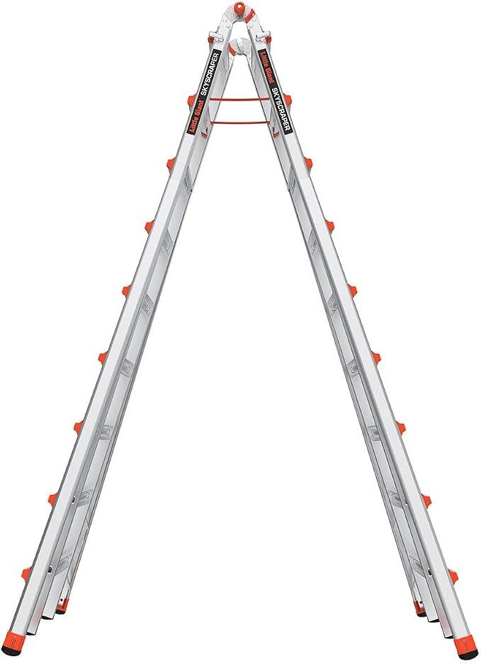 Little Giant Ladders Skyscraper M17, Adjustable Step Ladder, 9–17 Ft, Aluminum, 300 lb Load Capacity, Type 1A Extra Heavy Duty, 20.7-Ft Reach (10110)