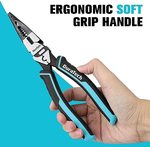 DURATECH 6-in-1 Needle Nose Pliers, 8.5" Multipurpose Long Nose Pliers with Wire Stripper/Crimper/Cutter Function, Heavy Duty Multifunctional Electrician Pliers for Crimping, Stripping, Shearing