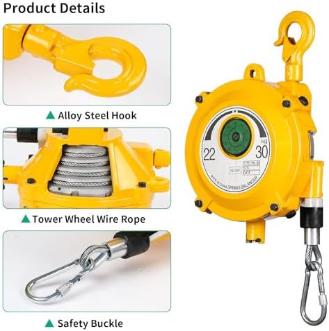 Heavy Duty Spring Balancer 22-30kg (49~66lbs), Tool Hanging Retractor, Retractable Balancer with 1.5m Adjustable Tension Steel Wire Cable, Industrial Tool Hanging Holding Equipment