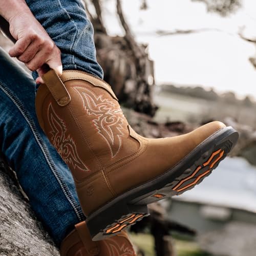 NINGO Steel Toe Boots for Men, Comfortable Square Toe Cowboy Work Boots