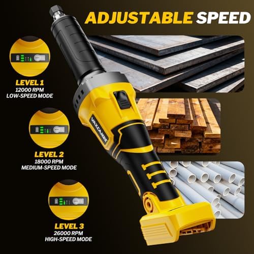 1100W Brushless Braking Die Grinder Compatible with Dewalt Battery, 3 Level Variable Speed Up to 26000RPM, 1/4" Precision Drill Chuck for Grinding, Polishing, Drilling (Batteries Not Included)