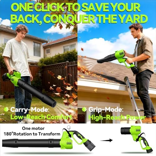 Leaf Blower Cordless with 2X 20V Battery Packs and Charger, Rotatable Body