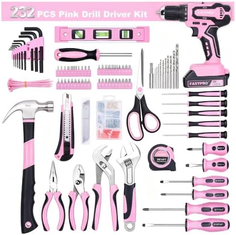 FASTPRO 232-Piece Pink Drill Set for Women, Pink Tool Set with Bag