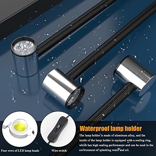 12T Magnetic Work Light, IP65 Water Proof Led Machine Light, 23in Flexible Gooseneck lamp with Strong Magnetic Base for Lathe Milling Drill Press Industrial Lighting 120V
