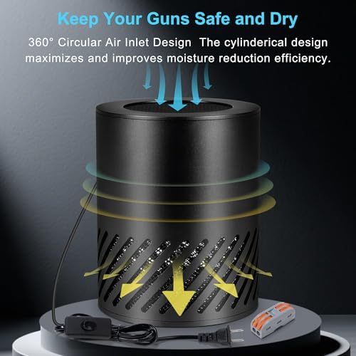 Gun Safe Dehumidifier Electric, Dehumidifier for Gun Safe Dryer, Plug in Gun Safe Heater, 360° Heating Circular Air with Built-in Fan