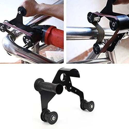 Pipe Polishing Machine Stainless Steel Pipe Polisher, Belt Sander Attachment Pipe Grinder for Elbow Tubes Model M10 Includes Driving Wheel, Handle, 5 Abrasive Belts, Protective Cover