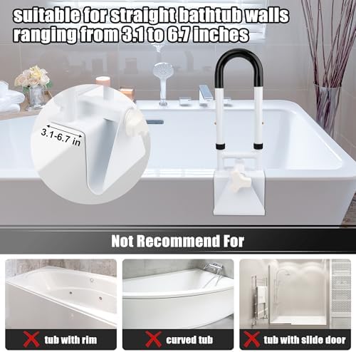 Windspeed Height Adjustable Bathtub Safety Grab Bar for Seniors Bathtub Rails Handles Shower Grab Bars for Elderly, Disabled, Assistance Getting in and Out of Tub, Fits 3.1 to 6.7 Inch Tub Walls