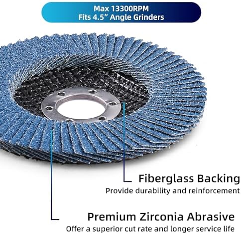 LotFancy 20PCS Flap Discs 4 1/2 for Angle Grinder, Premium Zirconia 40 60 80 120 Grit Sanding Disc, Type 27, 4.5" x 7/8” Grinding Wheels Welding Tools for Metal, Stainless Steel