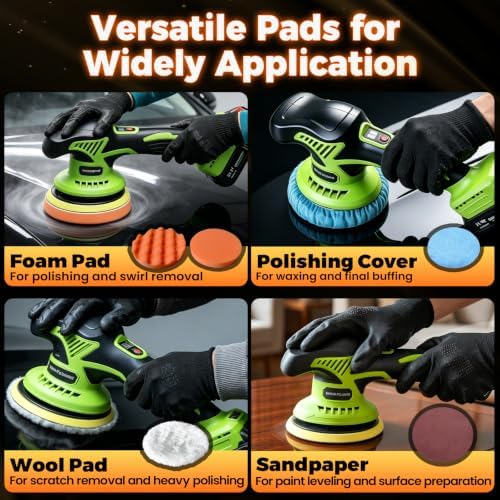 Cordless Car Buffer Polisher with 2x2.0Ah 21V Batteries, 8 Variable Speed Car Orbital Polisher 2800-6000RPM Car Polishing Kit with 26 Piece Attachments for Car Waxing, Detailing &Scratch Removing