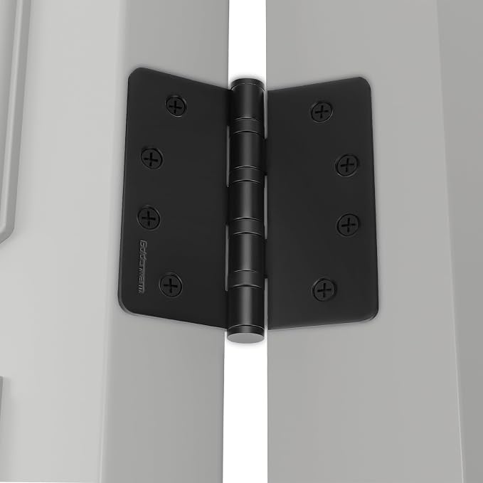 goldenwarm 6 Pack 4'' Black Ball Bearing Door Hinges – Heavy Duty Stainless Steel Hinges for Interior & Exterior Doors, 1/4'' Radius Corners