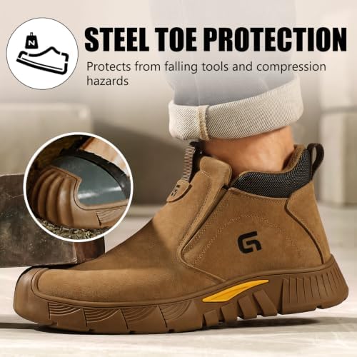 GLANOUDUN Steel Toe Shoes for Men Welding Work - Slip-On, Mid-Top Coverage