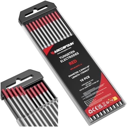 ARCCAPTAIN TIG Welding Tungsten Electrode 10-Pack 1/8"x 7" (Red)