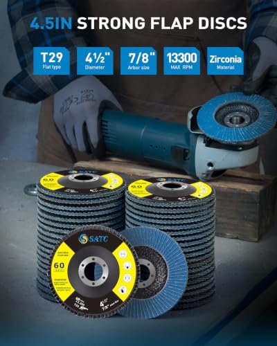 S SATC Flap Discs 4 1/2 for Angle Grinder 40 Pack Bevel Type Sanding Discs 60 Grit Zirconia Flap Wheels Type 29