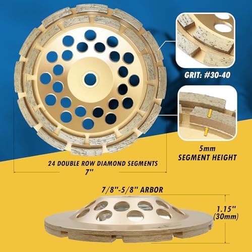 7" Diamond Grinding Wheel for Concrete 24 Dbl Row Segments 7/8"-5/8"