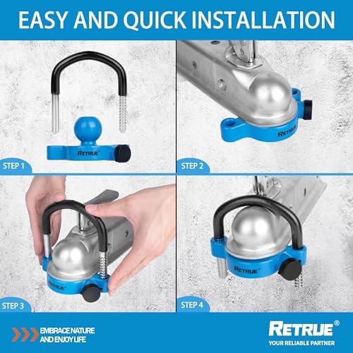 RETRUE Universal Trailer Coupler Hitch Lock, Waterproof Cover & Cap, Blue