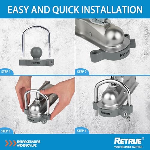 RETRUE Universal Trailer Coupler Lock, Adjustable Hitch Ball Lock, Grey