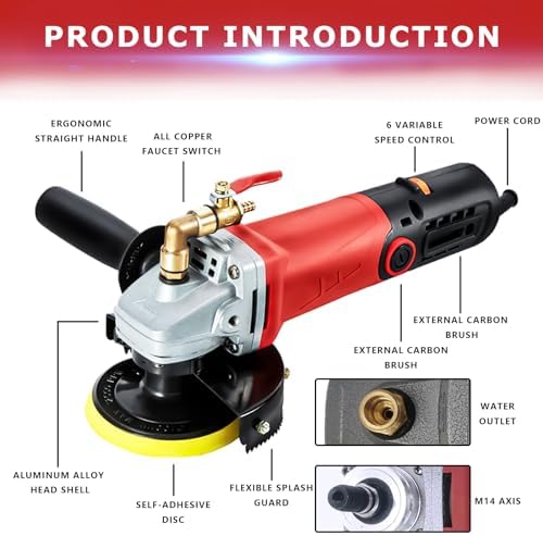 iMeshbean Wet Polisher, 860W/110V Variable Speed Low-Noise Buffing Machine with 4'' Diamond Polishing Pad, 3-Hole Water Distribution, Aluminum Body, Concrete, Stone, Marble, Tile