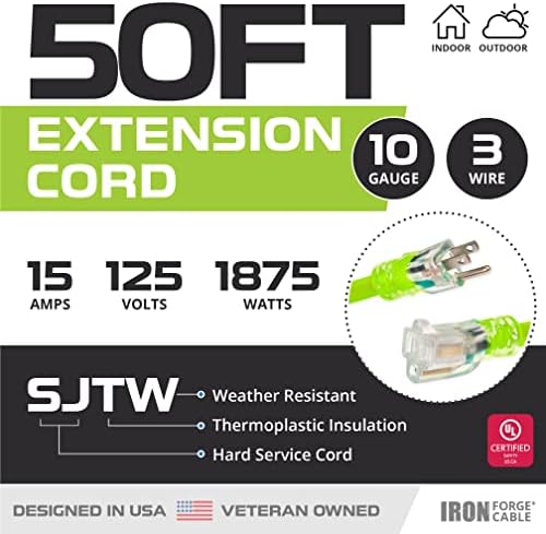 Iron Forge Cable 10 Gauge Extension Cord Heavy Duty, 50 Ft - SJTW