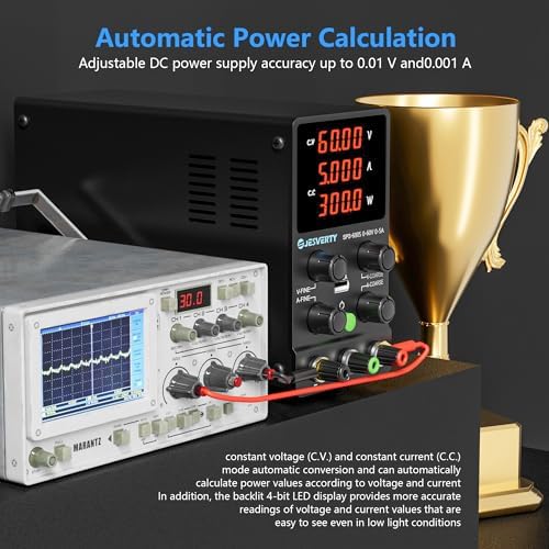 DC Power Supply Variable, 0-60V 0-5A Adjustable Switching DC Regulated Bench Power Supply with High Precision 4-Digit LED Display, 5V/2A USB Port, Coarse and Fine Adjustment SPS-6005