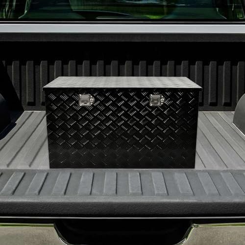 44 Inch Heavy Duty Aluminum Truck Tool Box Pick Up Truck Bed RV Trailer Toolbox Storage Organizer with Side Handle, Lock & Keys，Black,5 Bar Tread 44"(L) X24''(W) X24(H) Storage Box