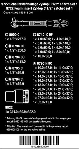 Wera 05150112001 9722 Foam Insert 8000 C Zyklop 1/2" Ratchet Set 1, 31 Pieces