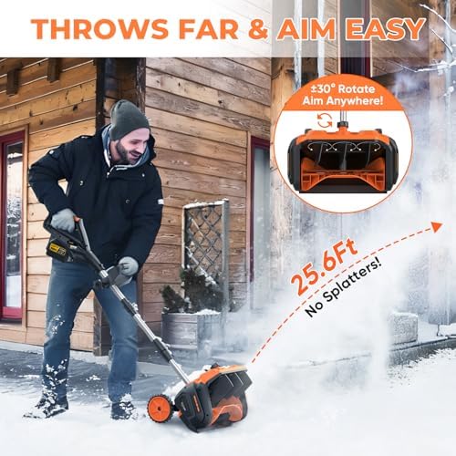 Cordless Snow Shovel- 2 * 4.5Ah Anti-Freeze Batteries,3500W Brushless Motor