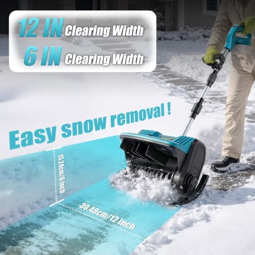 12'' Cordless Snow Shovel Compatible with Makita 18V Battery(Tool Only), 2500RPM Brushless Cordless Electric Snow Blower with Wheels, 12" Clearing Width, 6" Clear Depth,20 FT Throw Distance