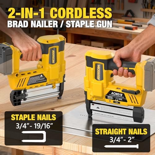 Cordless 2" Brad Nailer Compatible with DeWalt 20V Battery(No Battery), 2 in 1 Electric Nail Gun/Staple Gun,18GA Nail Gun Battery Powered with 1000 Nails/Staples for Woodworking & Home Improvement