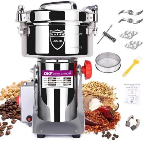 2000g Grain Mill, 304 Stainless Steel Spice Grinder, 3600W High-speed Commercial Flour Mill, Superfine Flour Mill Grinder for Home, Grain Mill for Flour