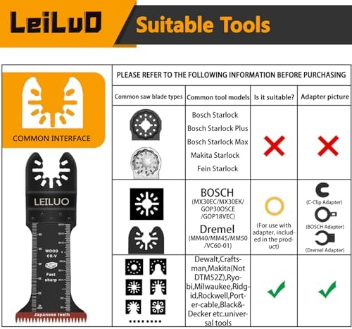 LEILUO 7Pcs Oscillating Tool Blades Wood, 70mm Extra Long Japanese Teeth