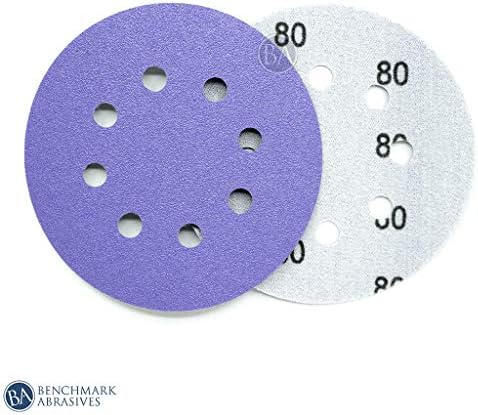 Benchmark Abrasives 5 Inch Sanding Discs Hook and Loop, Ceramic 8 Holes Adhesive Sandpaper for Surface Blending, Automotive - Orbital Sander Sandpaper (50 Discs), 2000 Grit