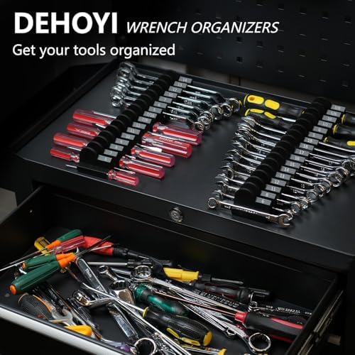 DEHOYI 80 pcs MAGNETIC Modular Wrench Organizers for Tool Drawers - Wrench Rack with Metric & SAE Labels, Perfect Tool Storage Holder. Gift for father, brother and boyfriend (With Magent) (Black)