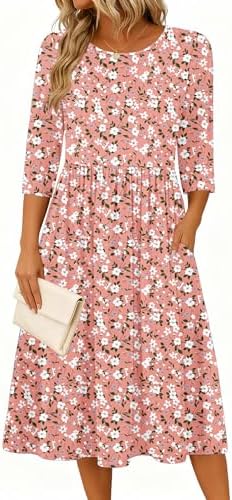 Zeagoo 3/4 Sleeve Women's Dress Casual Aline Summer Fall Midi Long Dresses