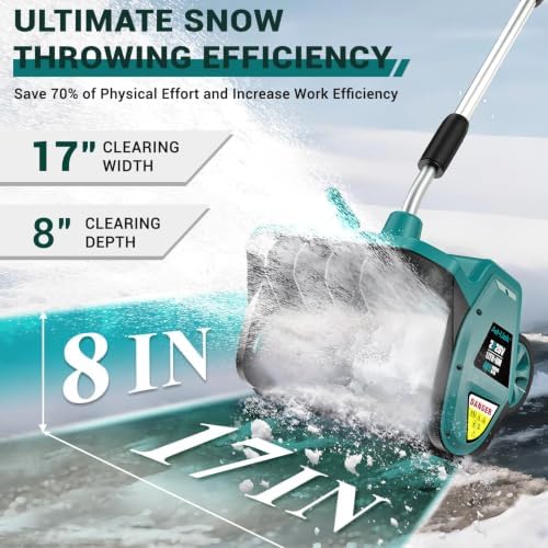 17" 40V Brushless Electric Snow Shovel, Cordless Wheeled Snow Thrower with 2×4.0Ah Batteries, 8" Depth, 22FT Throw, Adjustable Handle, for Driveway, Deck, Steps & Winter Outdoor Snow Clearing