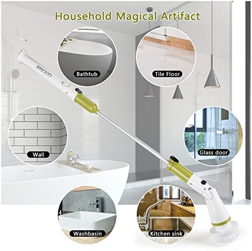 Electric Spin Scrubber Upgraded Power Scrubber 360 Cordless Tub and Tile Scrubber with 4 Replaceable Shower Scrubber Brush Heads, 1 Extension Arm for Cleaning Bathroom, Floor, Wall, Kitchen, Tub, Tile