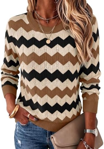 Womens Sweaters Crew Neck Long Sleeve Casual Fall Outfits Fashion Clothing
